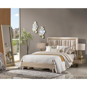 Cama Doble Munich Champaña, Blanco Perla